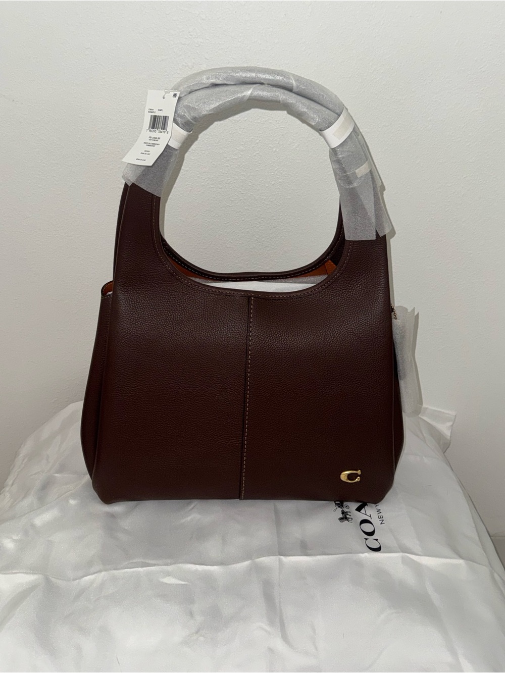 Coach Lana Dark Brown Pebbled Leather Shoulder Bag with Gold 'C' Hardware